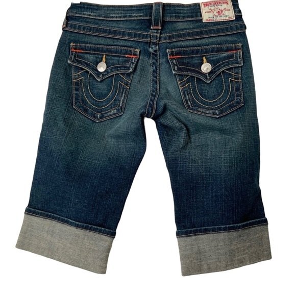 True Religion Shorts Blue Bermuda Flap Pockets 25 - Picture 1 of 10